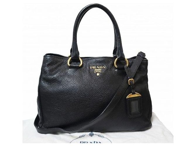 Prada Borsa Black Vitello Daino Logo Gold Lettering - vista 2