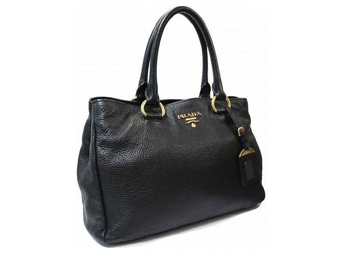 Prada Borsa Black Vitello Daino Logo Gold Lettering - vista 3