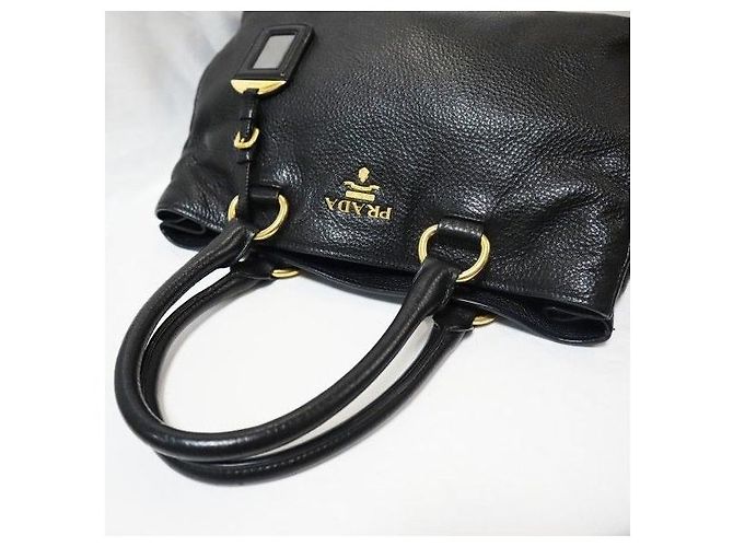 Prada Borsa Black Vitello Daino Logo Gold Lettering - vista 6