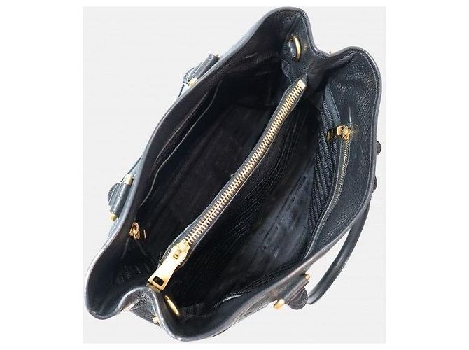 Prada Borsa Black Vitello Daino Logo Gold Lettering - vista 8