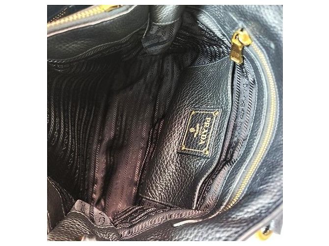 Prada Borsa Black Vitello Daino Logo Gold Lettering - vista 9