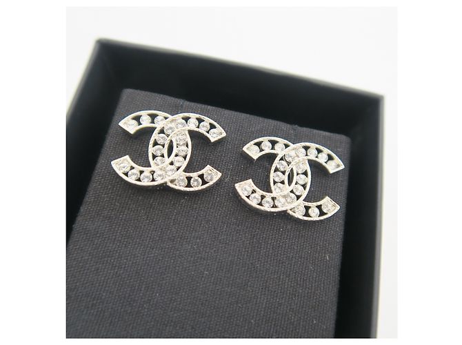 Chanel Große Crystal Silver Logo-Ohrringe - Ansicht 5