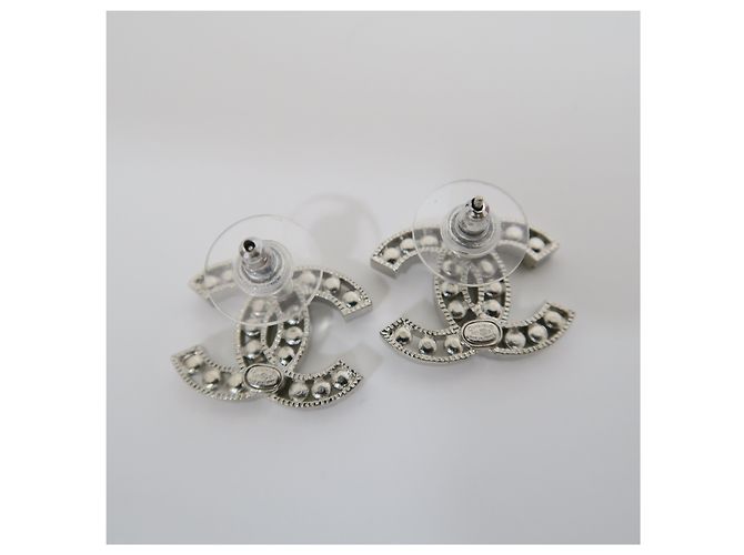 Chanel Große Crystal Silver Logo-Ohrringe - Ansicht 6
