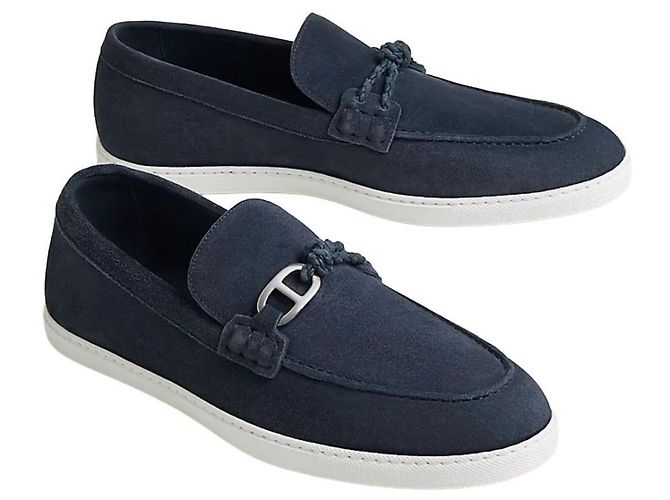 Mocassini Hermès Ignacio Blue Celeste Scamosciato - vista 2