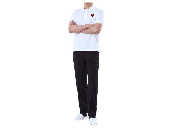 Comme Des Garcons PK-Poloshirt mit rotem Herz-Patch (White) - Ansicht 13