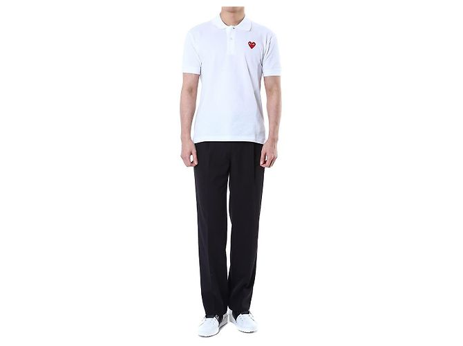 Comme Des Garcons PK-Poloshirt mit rotem Herz-Patch (White) - Ansicht 3