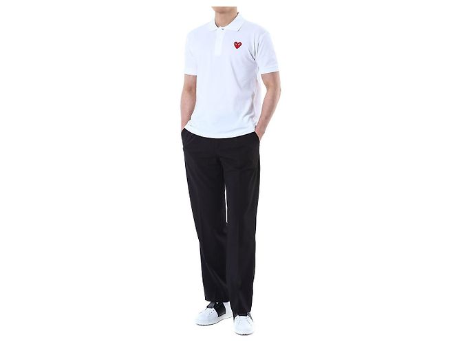 Comme Des Garcons PK-Poloshirt mit rotem Herz-Patch (White) - Ansicht 4