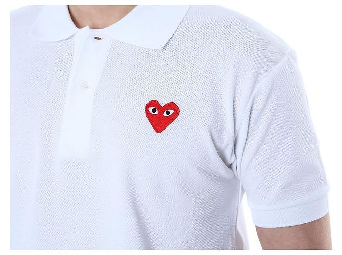 Comme Des Garcons PK-Poloshirt mit rotem Herz-Patch (White) - Ansicht 6