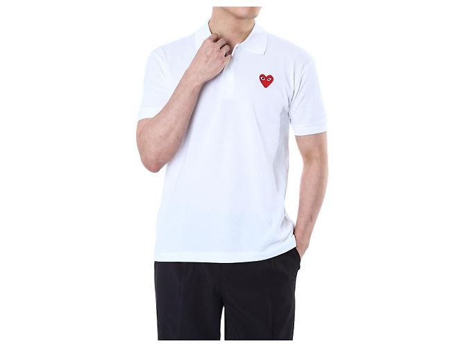Comme Des Garcons PK-Poloshirt mit rotem Herz-Patch (White) - Ansicht 8
