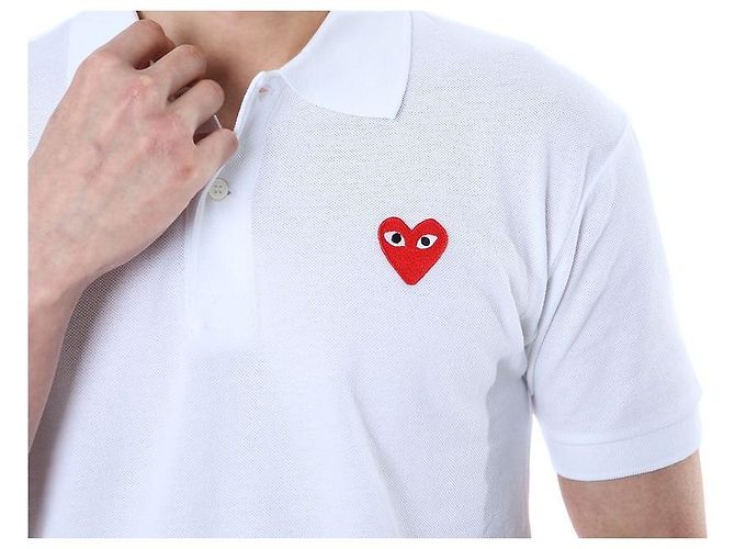 Comme Des Garcons PK-Poloshirt mit rotem Herz-Patch (White) - Ansicht 9