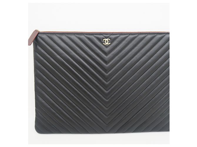 Chanel Clutch Bag Large Chevron Black Gold - vista 5