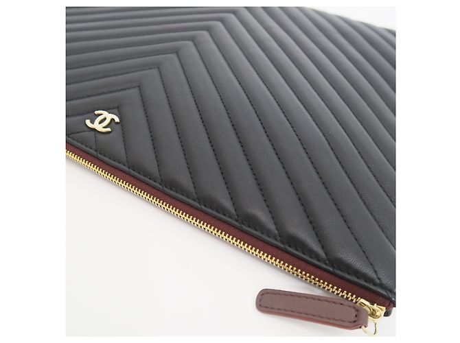 Chanel Clutch Bag Large Chevron Black Gold - vista 7