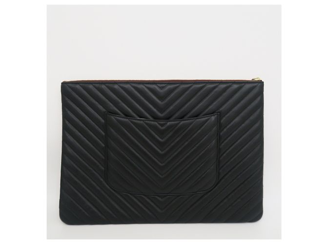 Chanel Clutch Bag Large Chevron Black Gold - vista 8
