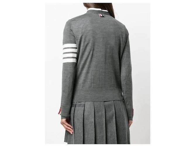 Thom Browne Bar Damen-Cardigan aus Merinowolle Dunkelgrau - Ansicht 10