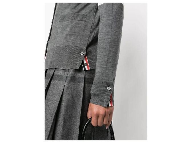 Thom Browne Bar Damen-Cardigan aus Merinowolle Dunkelgrau - Ansicht 11