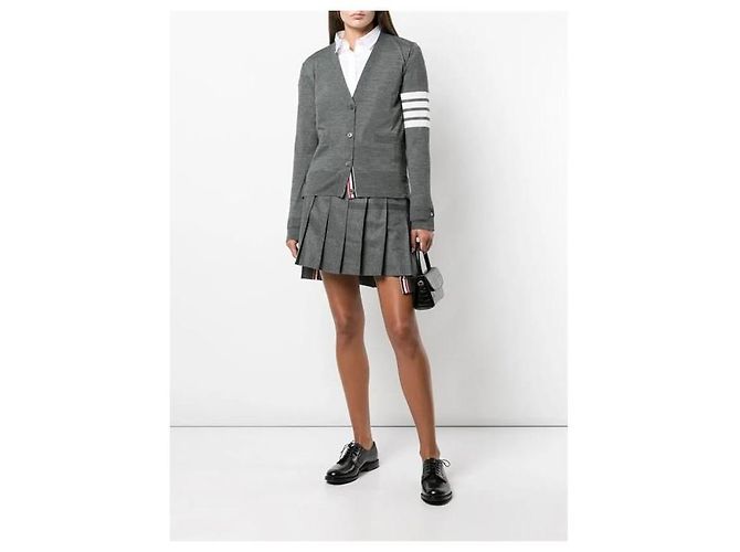 Thom Browne Bar Damen-Cardigan aus Merinowolle Dunkelgrau - Ansicht 2