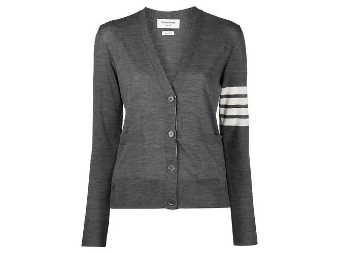 Thom Browne Bar Damen-Cardigan aus Merinowolle Dunkelgrau - Ansicht 7