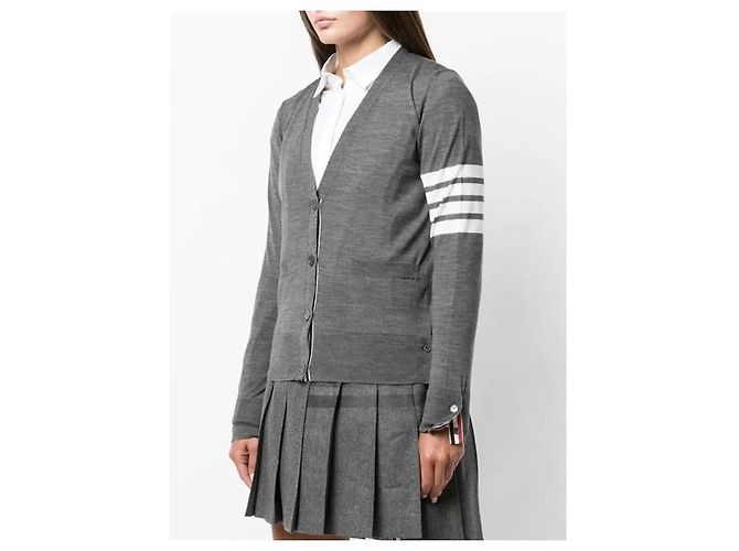 Thom Browne Bar Damen-Cardigan aus Merinowolle Dunkelgrau - Ansicht 9