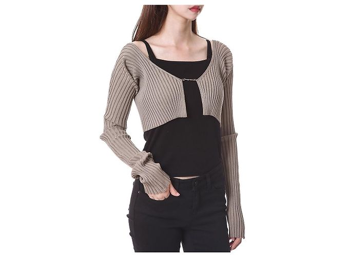 Jacquemus Kurzes Rippstrick-Cardigan mit Mikro-Gold-Logo - Ansicht 3