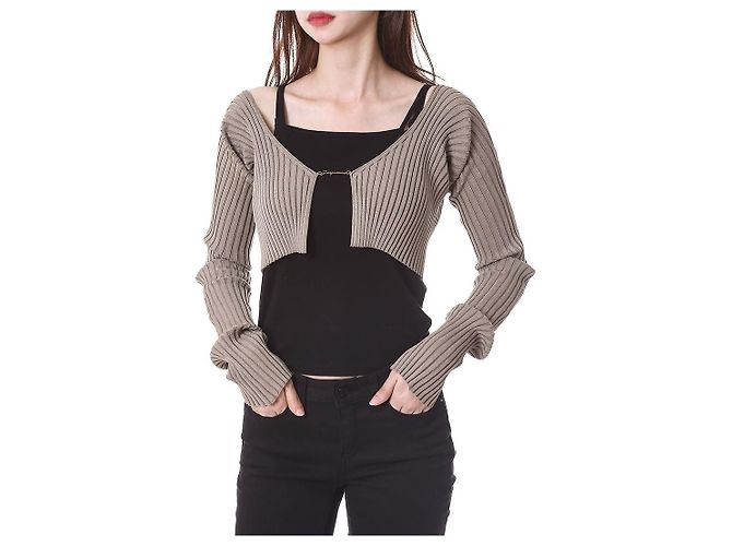Jacquemus Kurzes Rippstrick-Cardigan mit Mikro-Gold-Logo - Ansicht 6