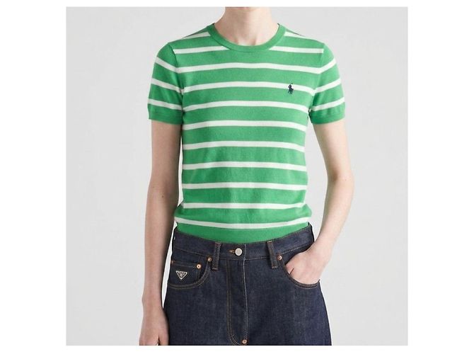 Ralph Lauren Gestreifter Baumwollpullover mit kurzen Ärmeln für Damen Grün - Ansicht 4