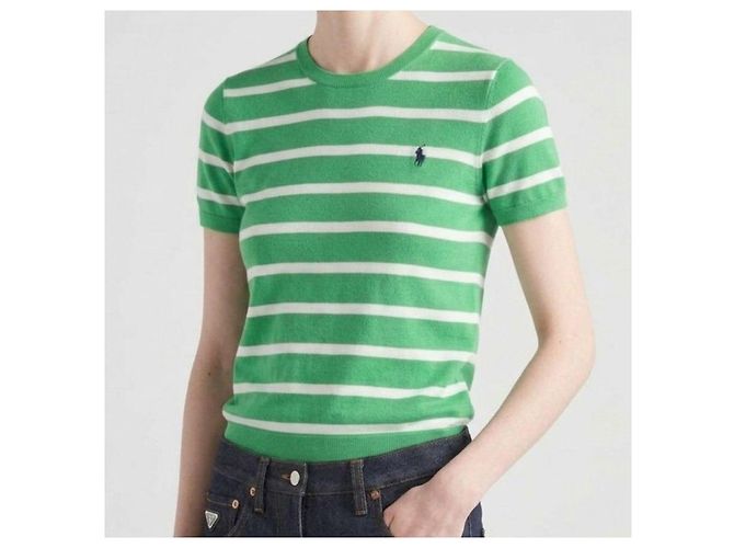 Ralph Lauren Gestreifter Baumwollpullover mit kurzen Ärmeln für Damen Grün - Ansicht 5