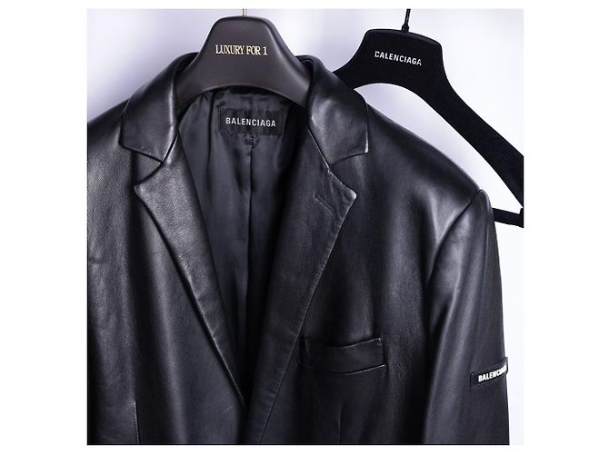 Balenciaga Single Breasted Logo Patch Leather Jacket - view 10