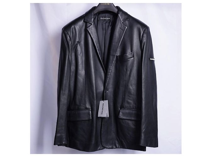 Balenciaga Single Breasted Logo Patch Leather Jacket - view 2