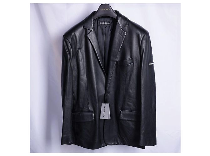 Balenciaga Single Breasted Logo Patch Leather Jacket - view 6