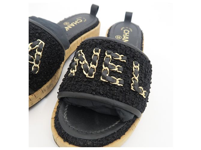 Chanel Pantofole in tweed nero con lettere - vista 4