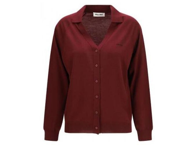 Miu Miu V-Ausschnitt-Wollcardigan mit Logo - Ansicht 4