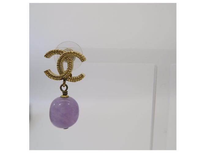 Chanel Orecchini Gold CC Logo con pietra viola - vista 2