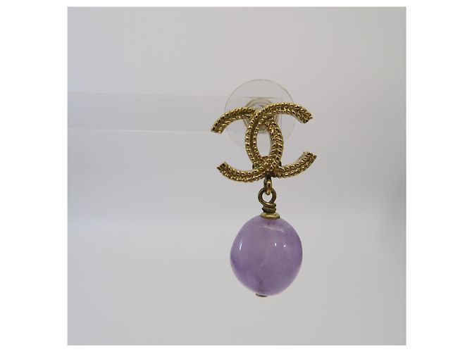 Chanel Orecchini Gold CC Logo con pietra viola - vista 3