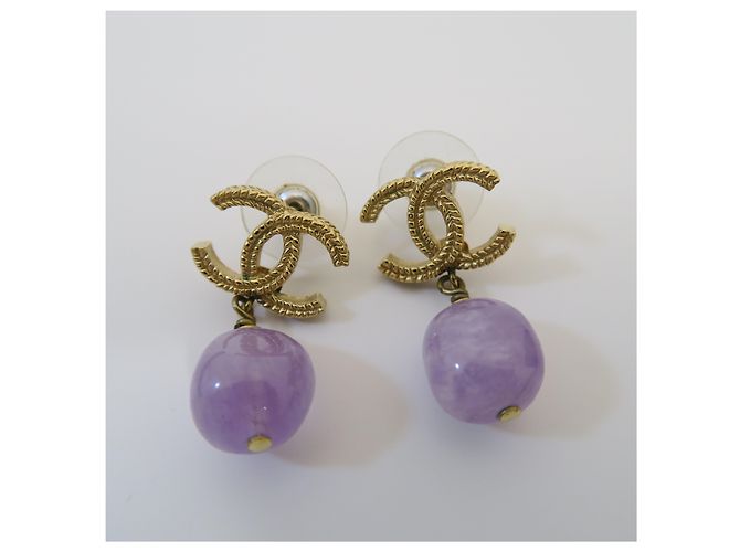 Chanel Orecchini Gold CC Logo con pietra viola - vista 4