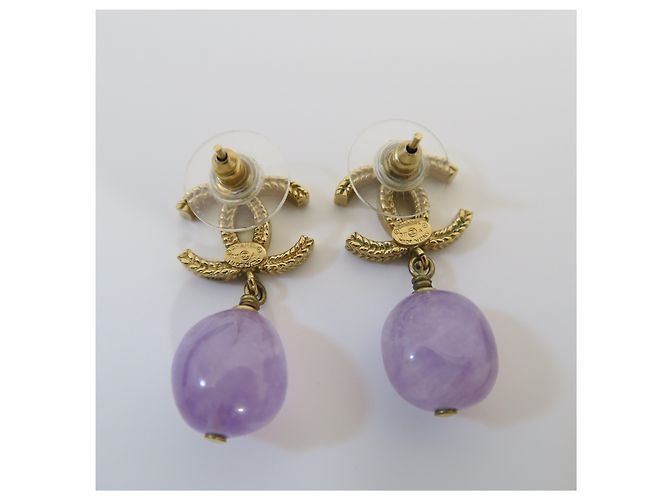 Chanel Orecchini Gold CC Logo con pietra viola - vista 5