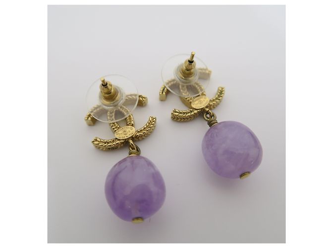 Chanel Orecchini Gold CC Logo con pietra viola - vista 6