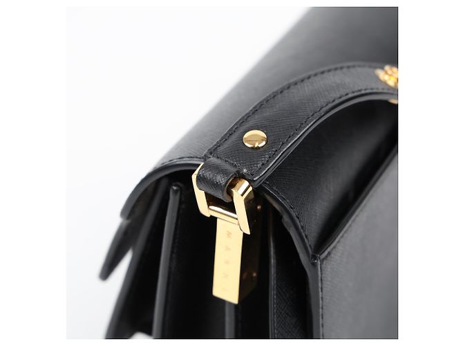 Marni Borsa a tracolla Trunk Mini in pelle Saffiano Nera - vista 11