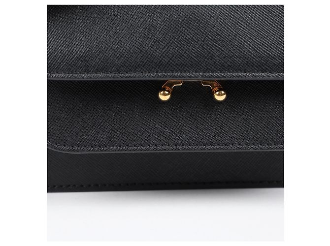 Marni Borsa a tracolla Trunk Mini in pelle Saffiano Nera - vista 2