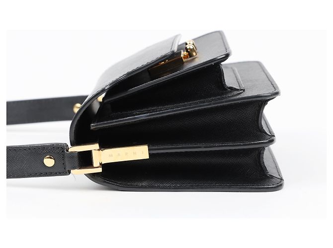 Marni Borsa a tracolla Trunk Mini in pelle Saffiano Nera - vista 5