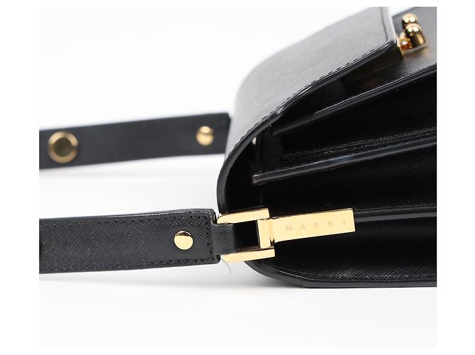 Marni Borsa a tracolla Trunk Mini in pelle Saffiano Nera - vista 6