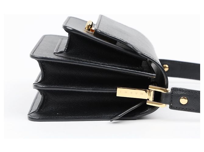 Marni Borsa a tracolla Trunk Mini in pelle Saffiano Nera - vista 7