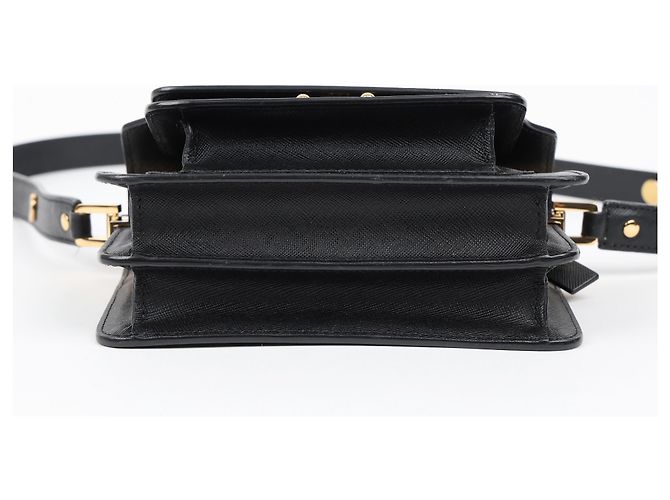 Marni Borsa a tracolla Trunk Mini in pelle Saffiano Nera - vista 8