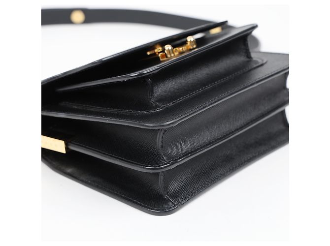 Marni Borsa a tracolla Trunk Mini in pelle Saffiano Nera - vista 9