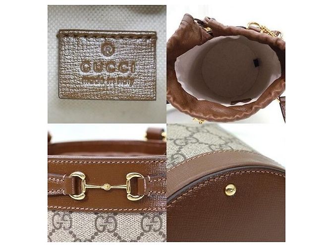 Gucci Borsa a secchiello a tracolla in pelle marrone con morsetto - vista 7