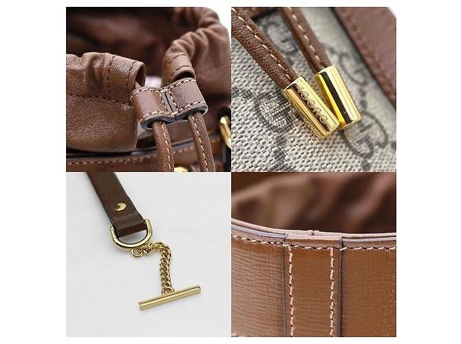 Gucci Borsa a secchiello a tracolla in pelle marrone con morsetto - vista 8