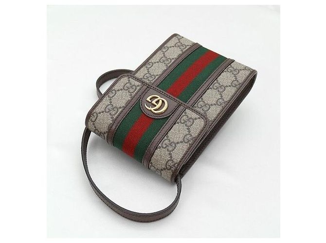 Gucci Mini Borsa a Tracolla Ophidia GG Supreme Canvas Pelle Brown - vista 5