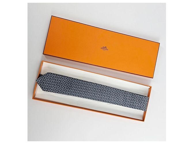 Hermès Cravatta da uomo Double Mileon Maillon in seta Grigio - vista 13