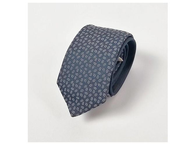 Hermès Cravatta da uomo Double Mileon Maillon in seta Grigio - vista 8