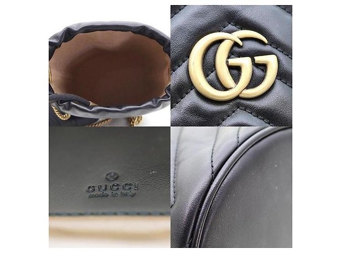 Gucci Mini Borsa a Secchiello GG Marmont in Matelassé Chevron Nera - vista 7