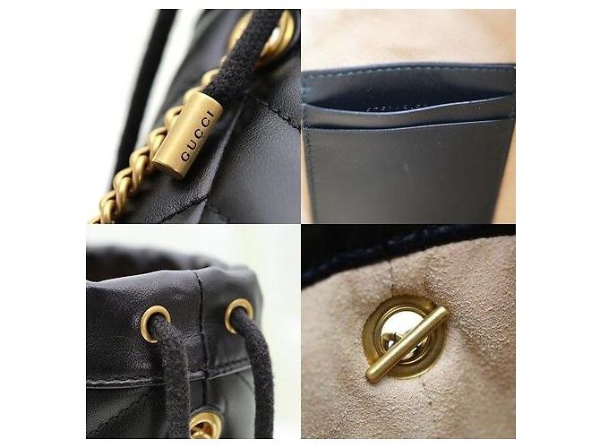 Gucci Mini Borsa a Secchiello GG Marmont in Matelassé Chevron Nera - vista 8